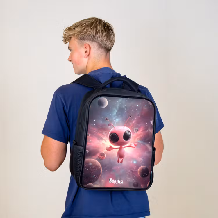 Sac à dos enfant - Noir - Alien rose dans une nébuleuse d'étoiles — 5