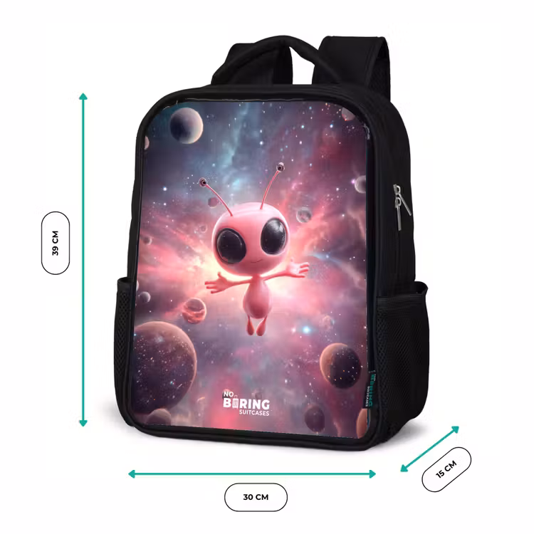 Sac à dos enfant - Noir - Alien rose dans une nébuleuse d'étoiles — 8