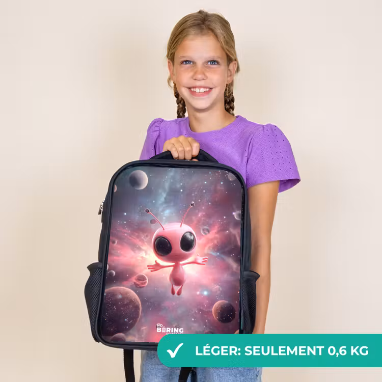 Sac à dos enfant - Noir - Alien rose dans une nébuleuse d'étoiles — 9