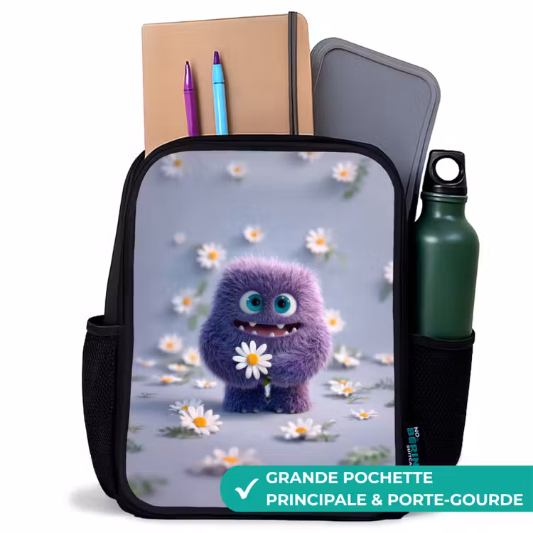 Sac à dos enfant - Noir - Ami pelucheux violet avec marguerite — 10