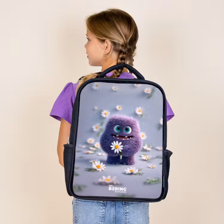 Sac à dos enfant - Noir - Ami pelucheux violet avec marguerite — 4