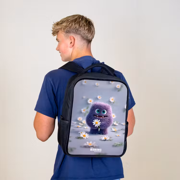 Sac à dos enfant - Noir - Ami pelucheux violet avec marguerite — 5