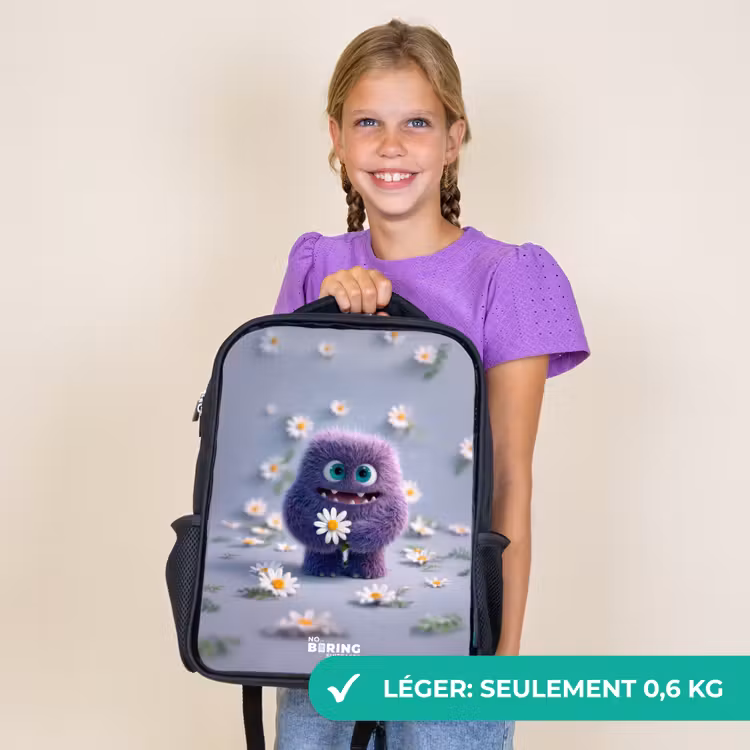 Sac à dos enfant - Noir - Ami pelucheux violet avec marguerite — 9