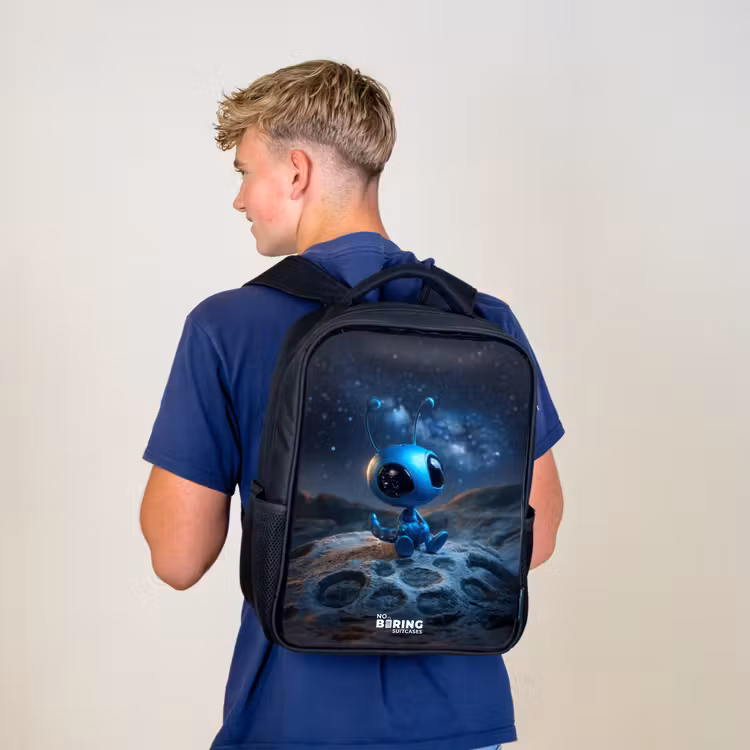 Sac à dos enfant - Noir - Créature extraterrestre bleue sous un ciel étoilé — 5