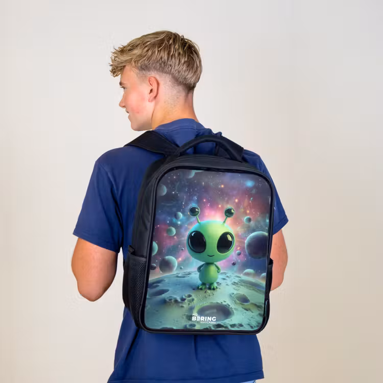 Sac à dos enfant - Noir - Créature extraterrestre verte sur un paysage lunaire — 5