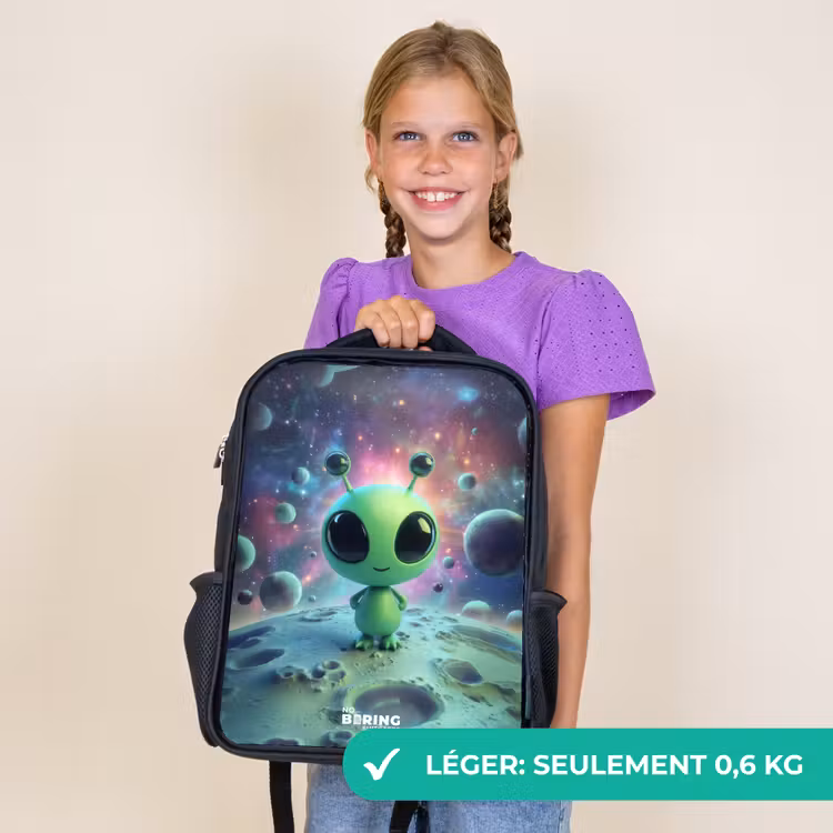 Sac à dos enfant - Noir - Créature extraterrestre verte sur un paysage lunaire — 9