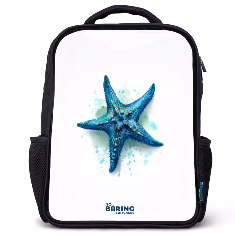 Sac à dos enfant - Noir - Étoile de mer bleue sur fond blanc — 1