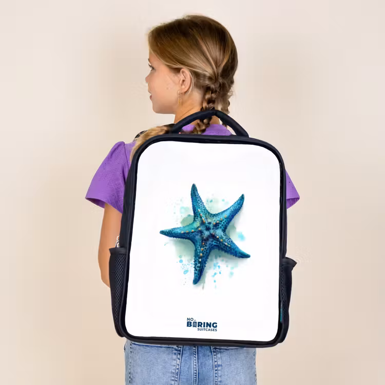 Sac à dos enfant - Noir - Étoile de mer bleue sur fond blanc — 4