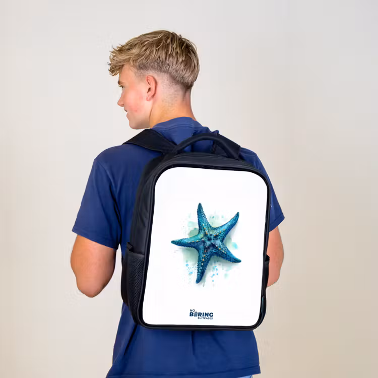 Sac à dos enfant - Noir - Étoile de mer bleue sur fond blanc — 5