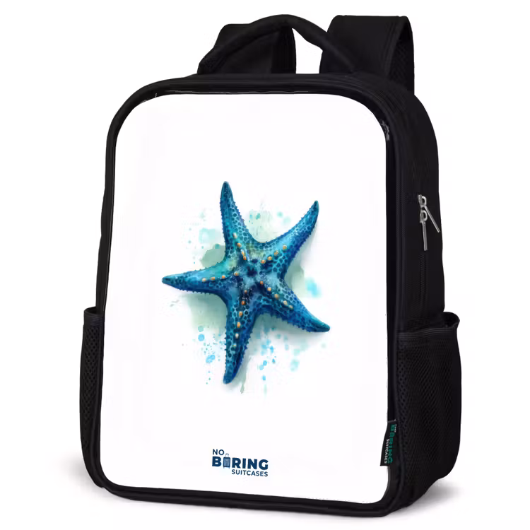Sac à dos enfant - Noir - Étoile de mer bleue sur fond blanc — 6