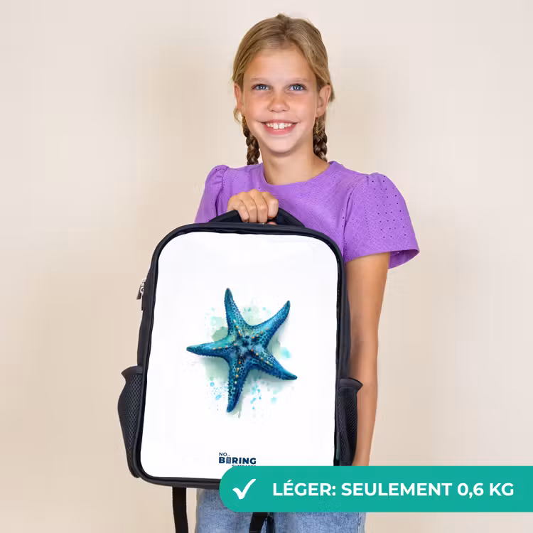 Sac à dos enfant - Noir - Étoile de mer bleue sur fond blanc — 9