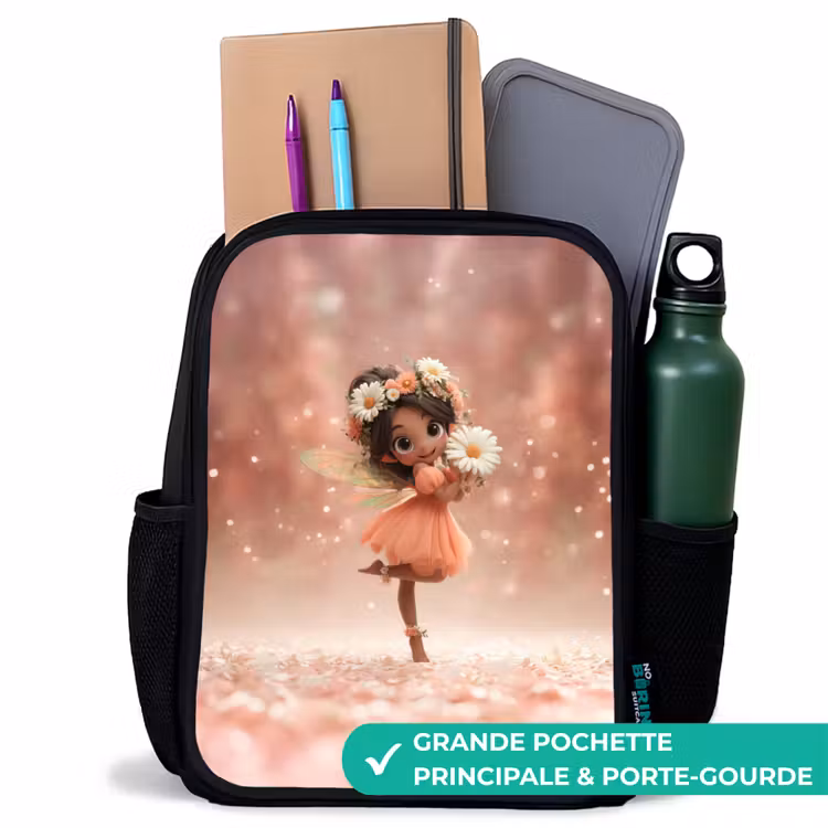 Sac à dos enfant - Noir - Fée avec marguerites — 10