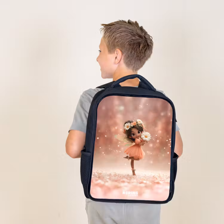 Sac à dos enfant - Noir - Fée avec marguerites — 2