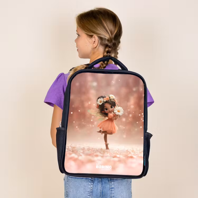 Sac à dos enfant - Noir - Fée avec marguerites — 4