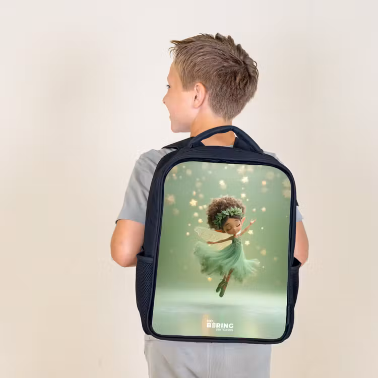 Sac à dos enfant - Noir - Fée dansante dans la lumière verte — 2