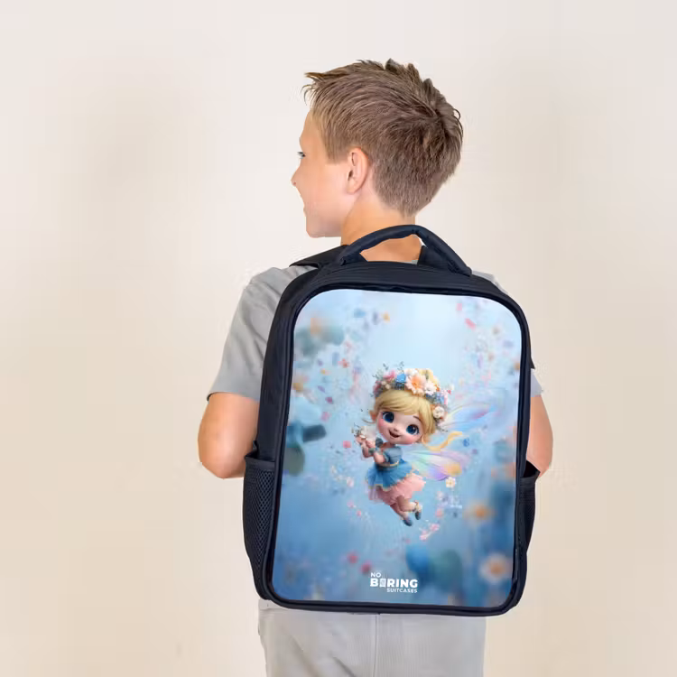 Sac à dos enfant - Noir - Fée papillon dans l'air des fleurs — 2