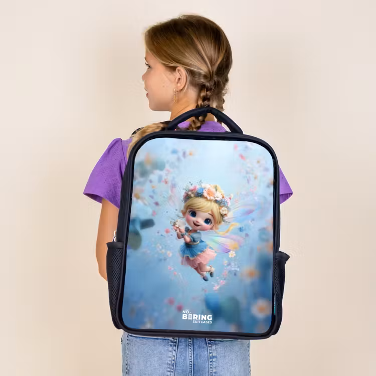 Sac à dos enfant - Noir - Fée papillon dans l'air des fleurs — 4