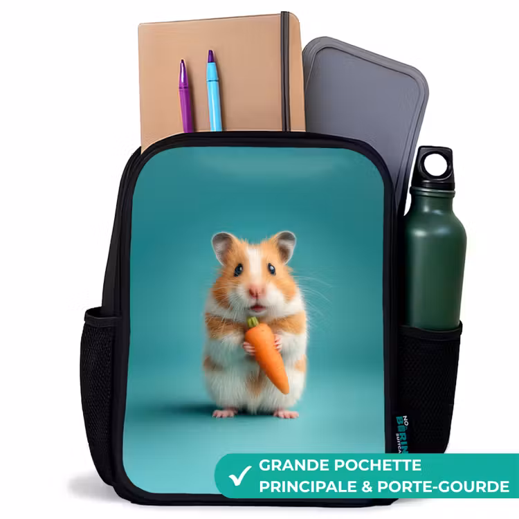 Sac à dos enfant - Noir - Hamster - Carotte - Animal — 10