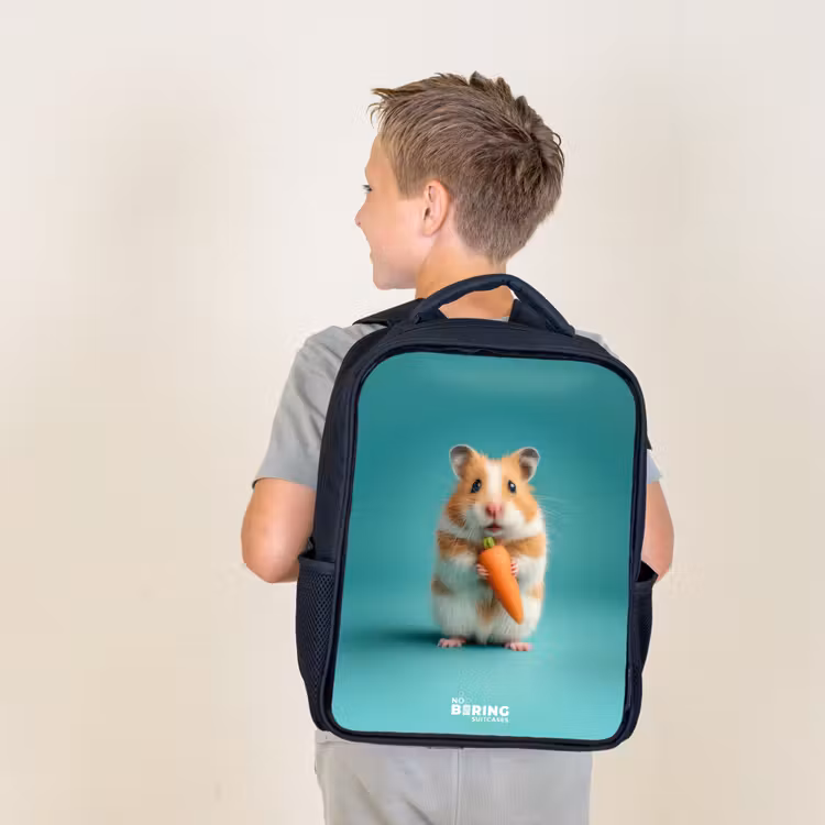 Sac à dos enfant - Noir - Hamster - Carotte - Animal — 2