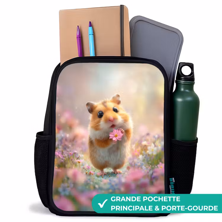 Sac à dos enfant - Noir - Hamster - Fleur - Nature - Animal — 10