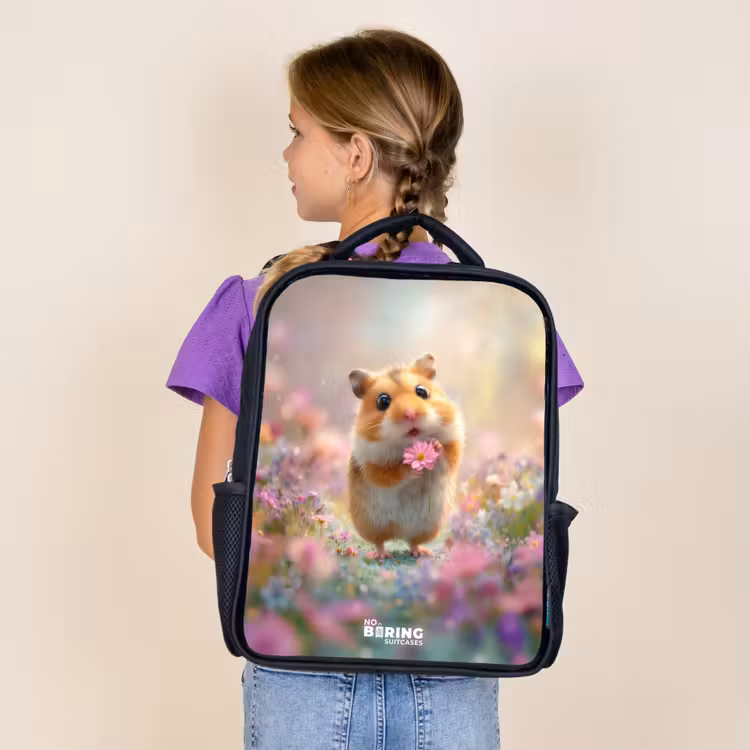 Sac à dos enfant - Noir - Hamster - Fleur - Nature - Animal — 4