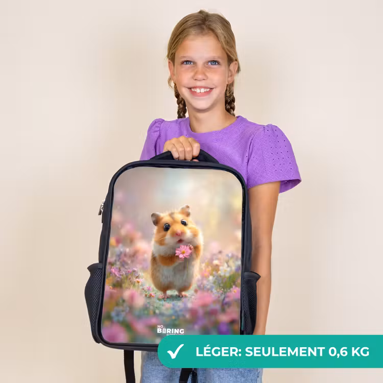 Sac à dos enfant - Noir - Hamster - Fleur - Nature - Animal — 9