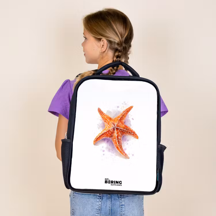 Sac à dos enfant - Noir - Illustration de l'étoile de mer orange — 4