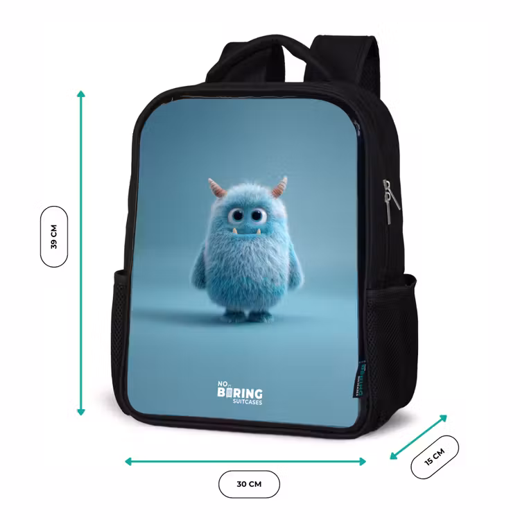 Sac à dos enfant - Noir - Monstre bleu en peluche avec des cornes — 8