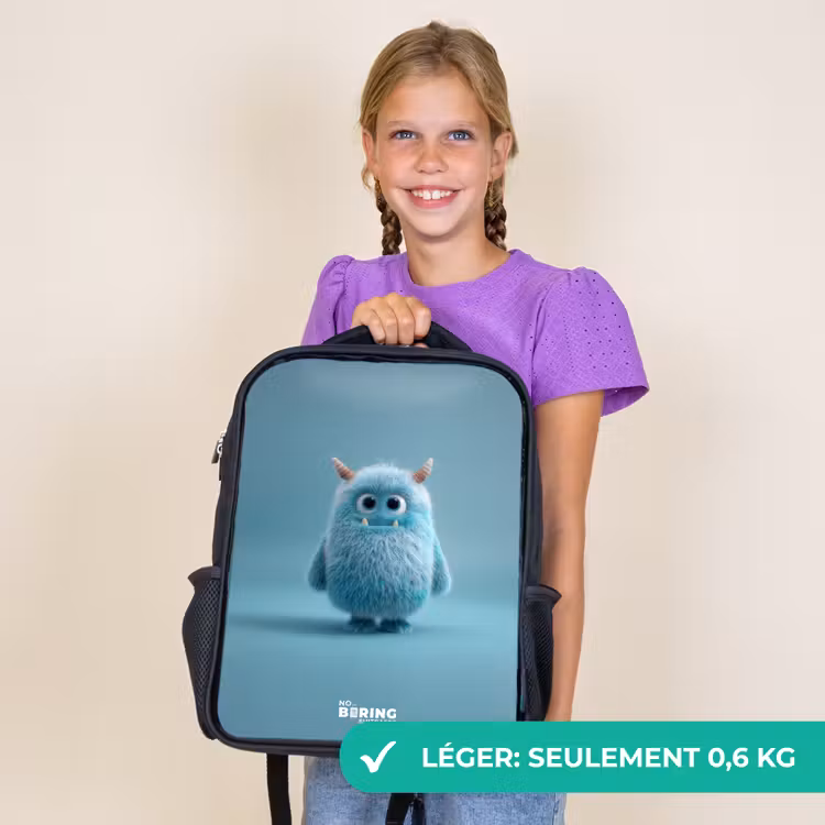 Sac à dos enfant - Noir - Monstre bleu en peluche avec des cornes — 9