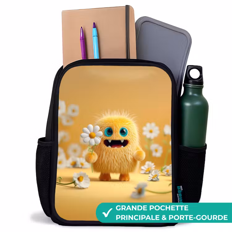 Sac à dos enfant - Noir - Monstre - Créature - Fleur - Jaune — 10