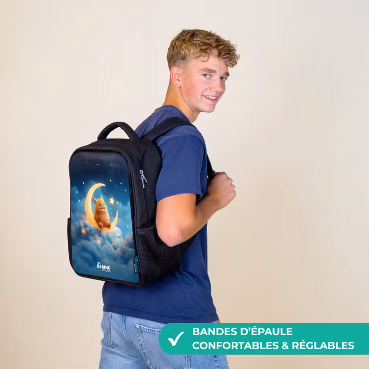 Sac à dos enfant - Noir - Monstre orange sur croissant de lune — 11