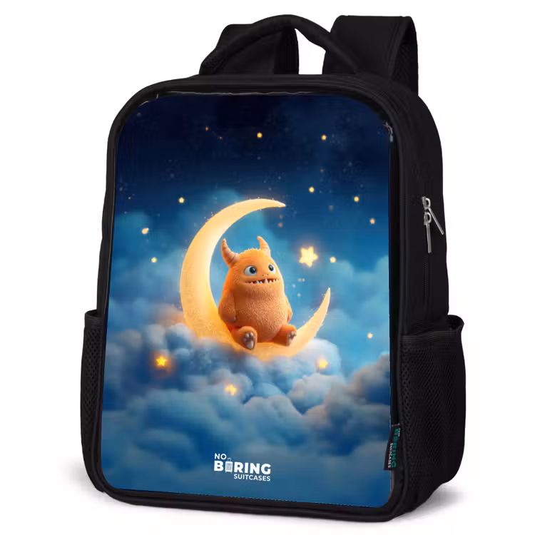 Sac à dos enfant - Noir - Monstre orange sur croissant de lune — 6
