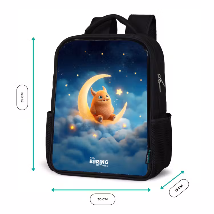 Sac à dos enfant - Noir - Monstre orange sur croissant de lune — 8