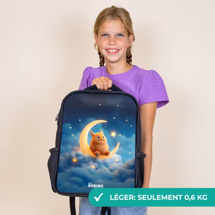 Sac à dos enfant - Noir - Monstre orange sur croissant de lune — 9