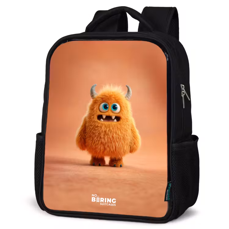Sac à dos enfant - Noir - Monstre pelucheux orange avec cornes — 6