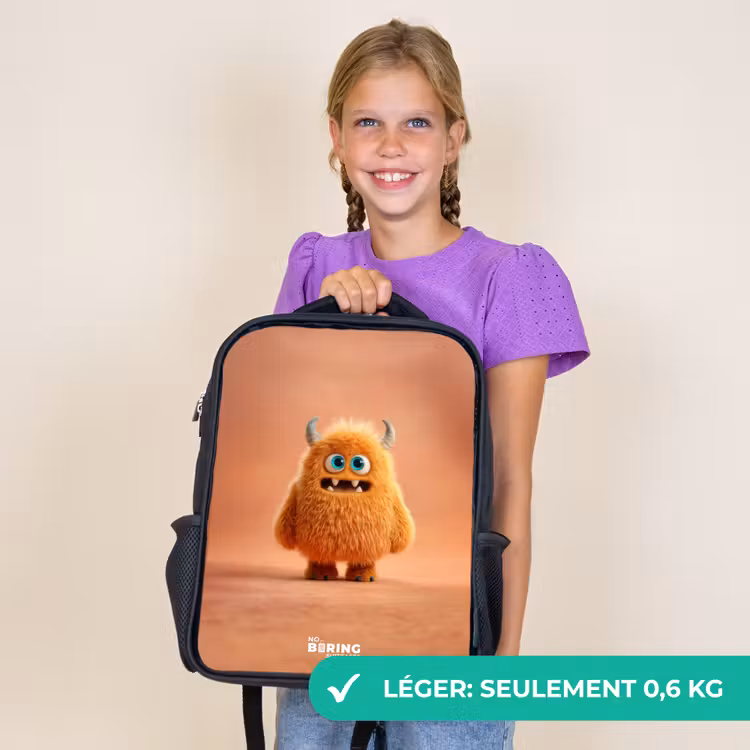 Sac à dos enfant - Noir - Monstre pelucheux orange avec cornes — 9