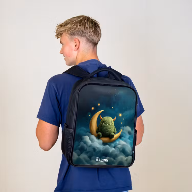 Sac à dos enfant - Noir - Monstre vert sur croissant de lune — 5