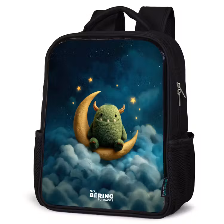 Sac à dos enfant - Noir - Monstre vert sur croissant de lune — 6