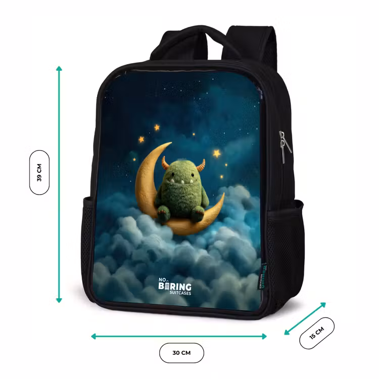 Sac à dos enfant - Noir - Monstre vert sur croissant de lune — 8