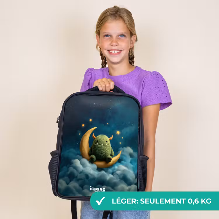 Sac à dos enfant - Noir - Monstre vert sur croissant de lune — 9