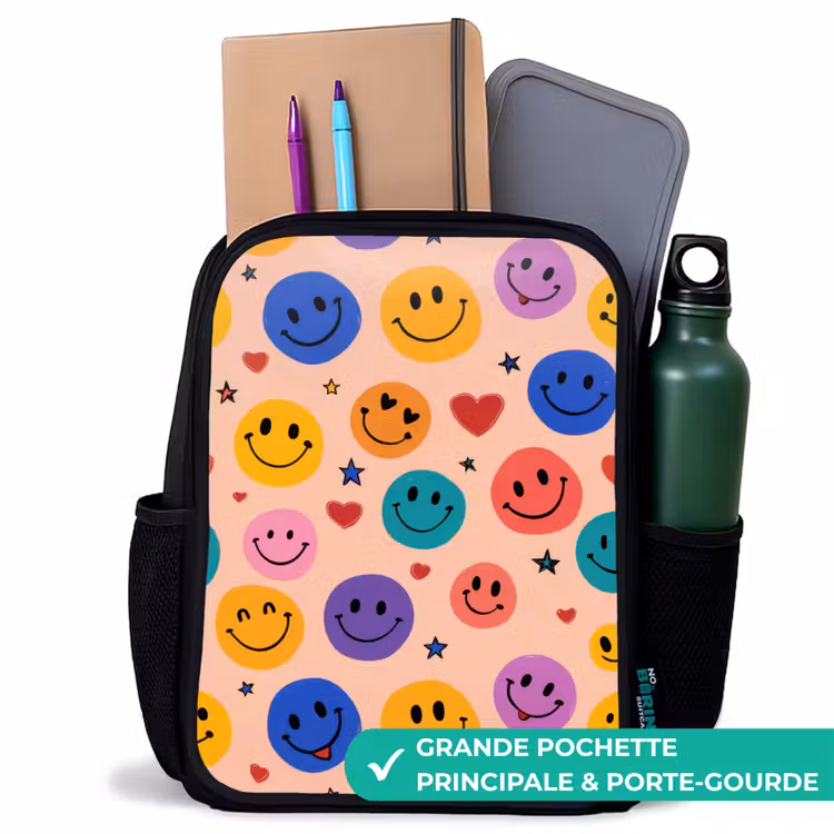 Sac à dos enfant - Noir - Motif Smiley joyeux — 10