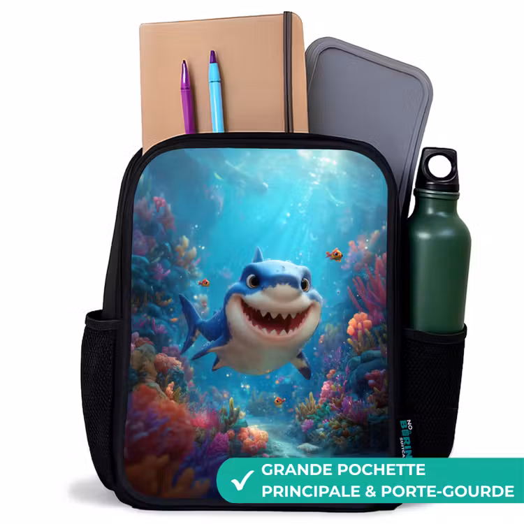 Sac à dos enfant - Noir - Récif - Corail - Requin - Animal — 10