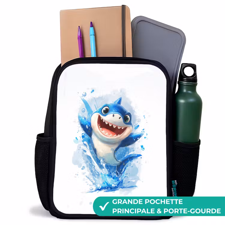 Sac à dos enfant - Noir - Requin - Dents - Eau — 10
