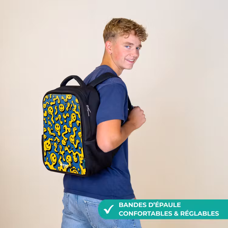Sac à dos enfant - Noir - Smiley - Bleu - Jaune — 11