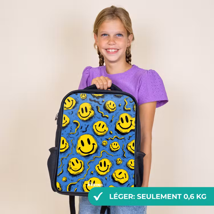 Sac à dos enfant - Noir - Smiley - Jaune - Bleu — 9