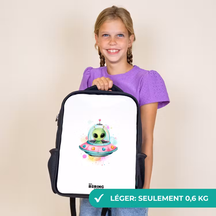 Sac à dos enfant - Noir - Un extraterrestre vert dans un OVNI coloré — 9