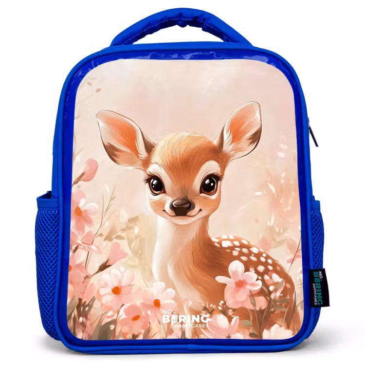 Sac à dos enfant - Bleu - Cerf - Yeux - Points - Fleurs — 1