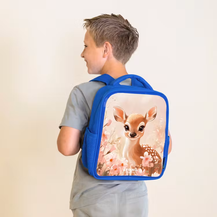 Sac à dos enfant - Bleu - Cerf - Yeux - Points - Fleurs — 2