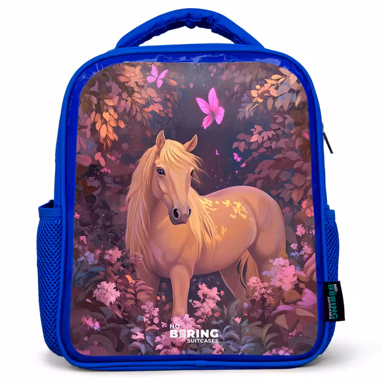 Sac à dos enfant - Bleu - Cheval - Fleurs - Violet - Papillon — 1