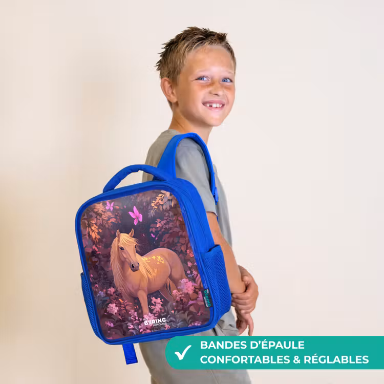 Sac à dos enfant - Bleu - Cheval - Fleurs - Violet - Papillon — 4
